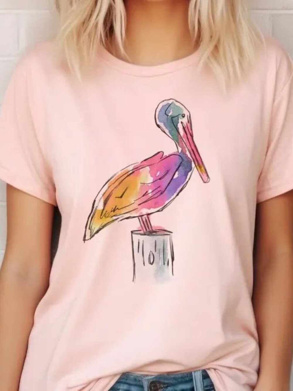 Coastal Pelican Beach Resort Graphic Tee - Pink